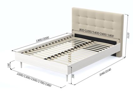 Кровать Арско Альмена Беленый дуб/Велюр Grace 01 120х200